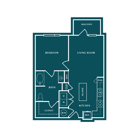 Floor plan for 1 bed, 1 bath, 752 sqft